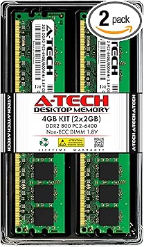 A Tech 4gb 2x2gb Ddr2 800mhz Dimm Pc2 6400 1 8v Cl6 240 Pin Non Ecc Udimm Desktop Ram Memory Upgrade Kit At Amazon Com