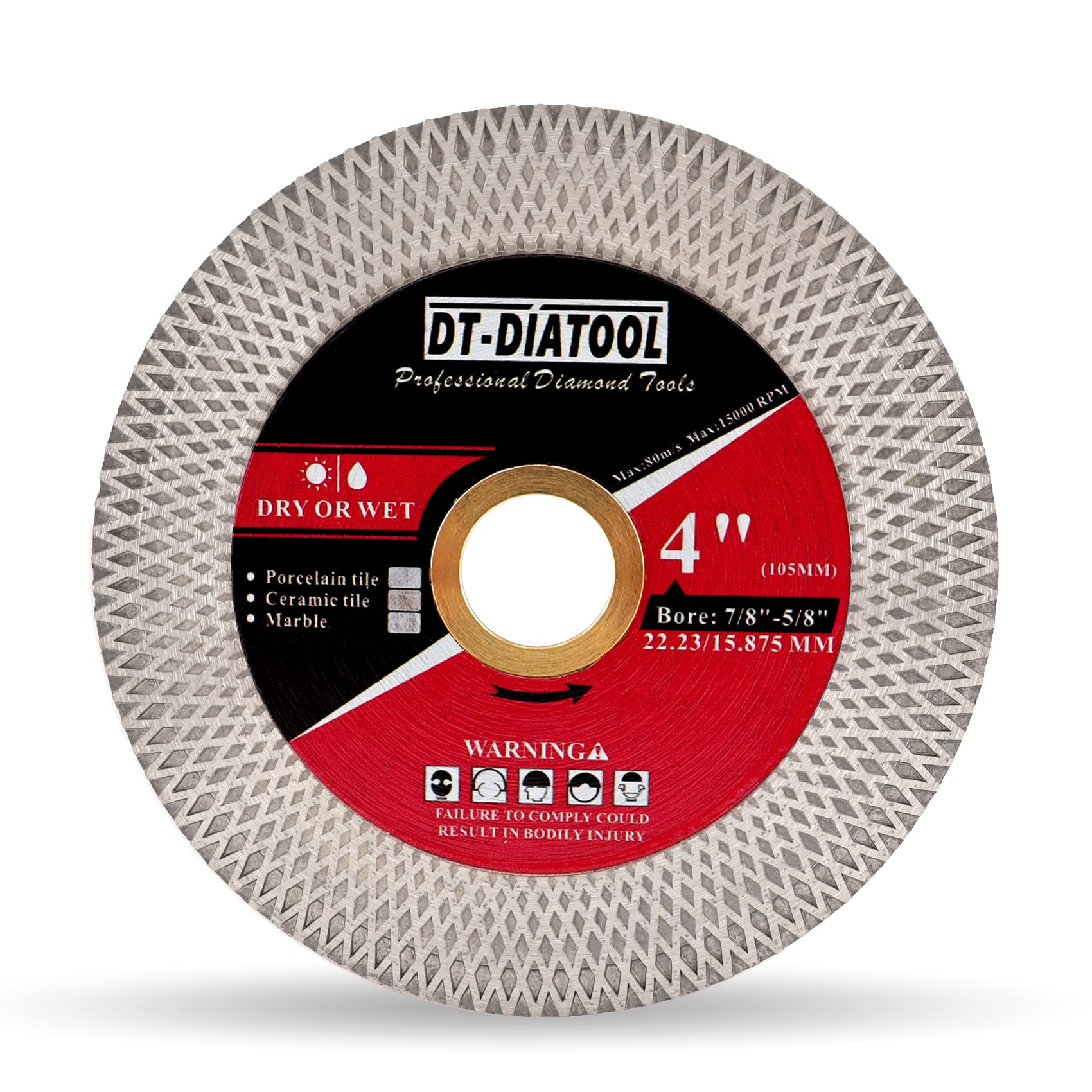 DT-DIATOOL Diamond Tile Cutting Disc 105mm Bore 22.23mm - Double-Sided X Mesh Cutting & Grinding Disc for Porcelain Marble Artificial Stone