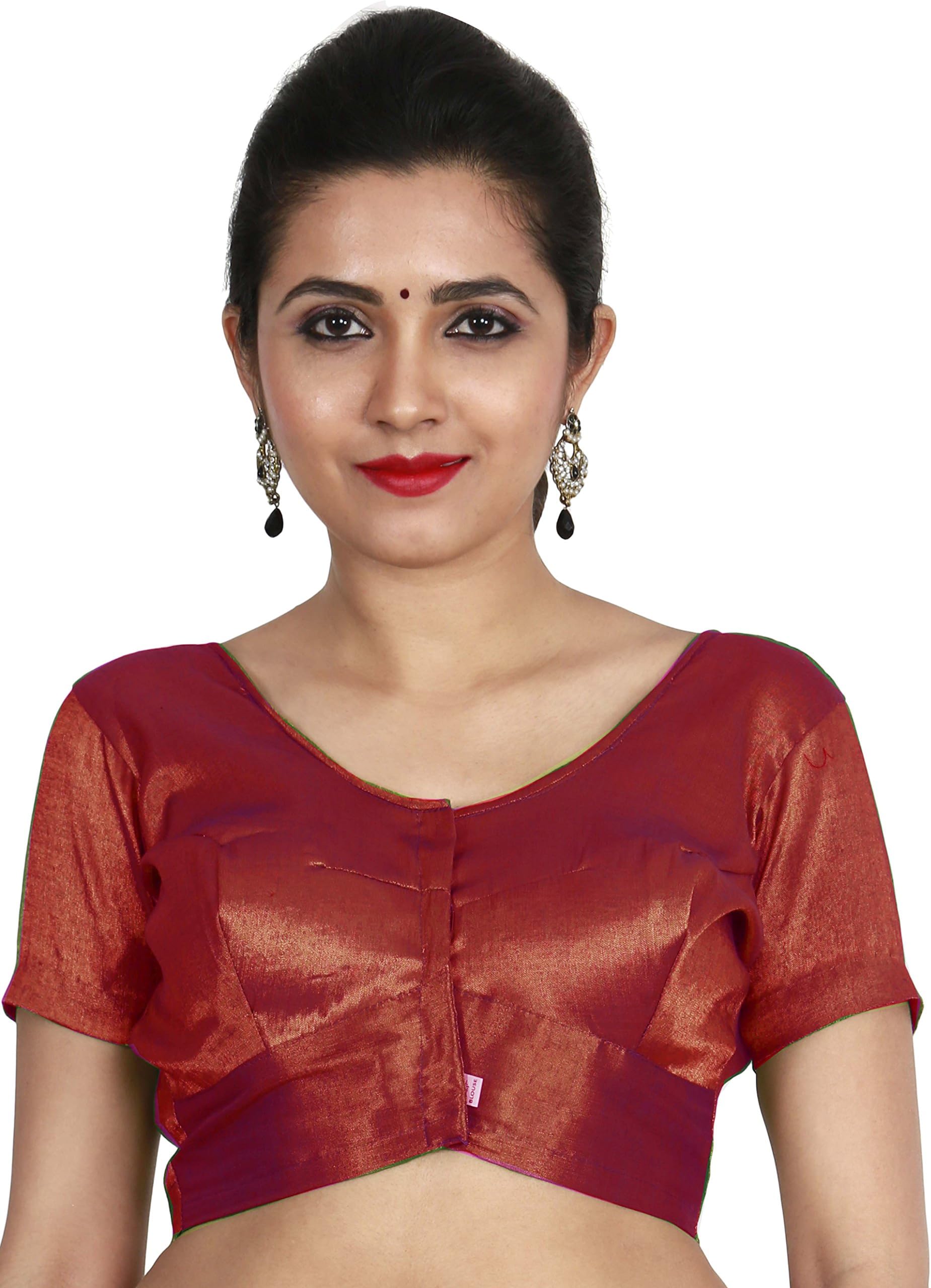 Women's Tissue blouse stitched & ready to wear, Maroon color