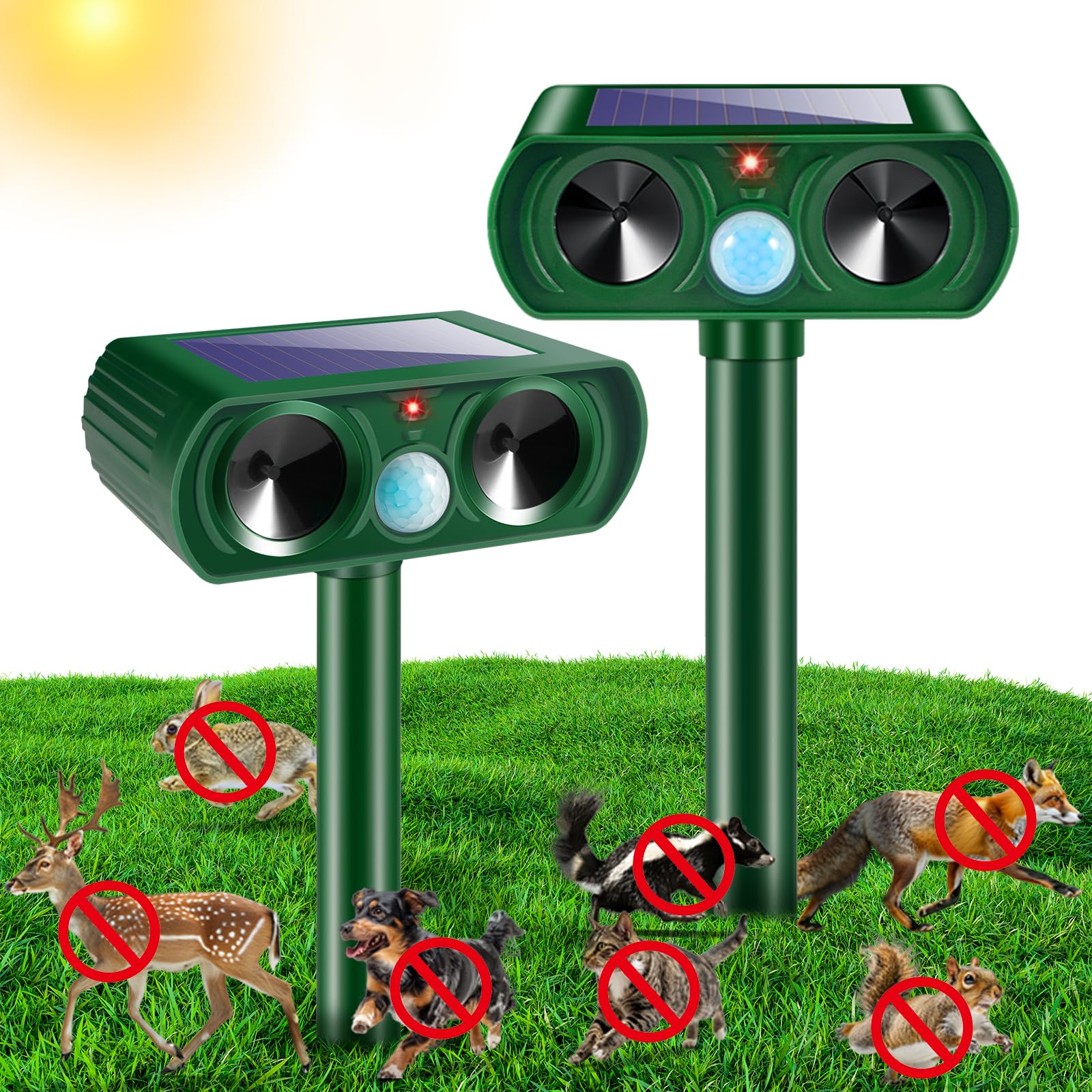 Photo 1 of 2 Pack Solar Ultrasonic Animal Repeller Outdoor, Cat Deer Repellent Devices with Motion Sensor, IP65 Waterproof Animal Deterrent Devices for Squirrels,Rabbits,Dogs,Raccoons,Skunks for Garden Yard Farm