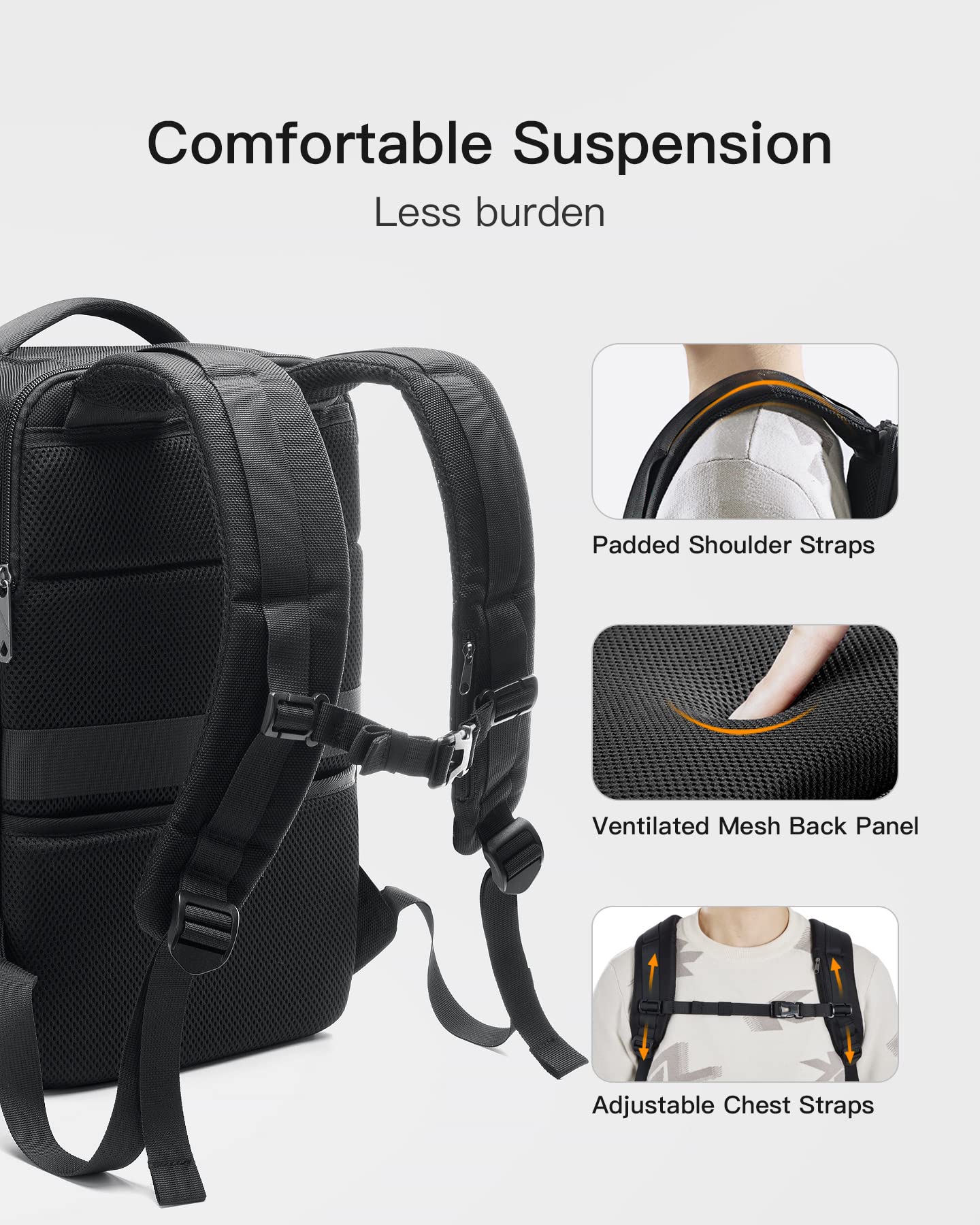 Inateck 20L Carry on Travel Laptop Backpack for Low-cost/Budget Airlines, Splash-resistant 3-Way Cabin Luggage for Business Trip, Commuting and Outdoors, Black