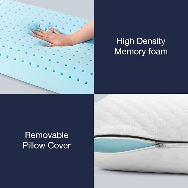 CASUAL LIVING MEMORY FOAM PILLOW QUEEN SIZE BED PILLOW INSERT WITH HYPOALLERGENIC REMOVABLE MACHINE WASHABLE COVER FOR BACK STOMACH AND SIDE SLEEPERS, QUEEN 16-INCH X 29-INCH, WHITE