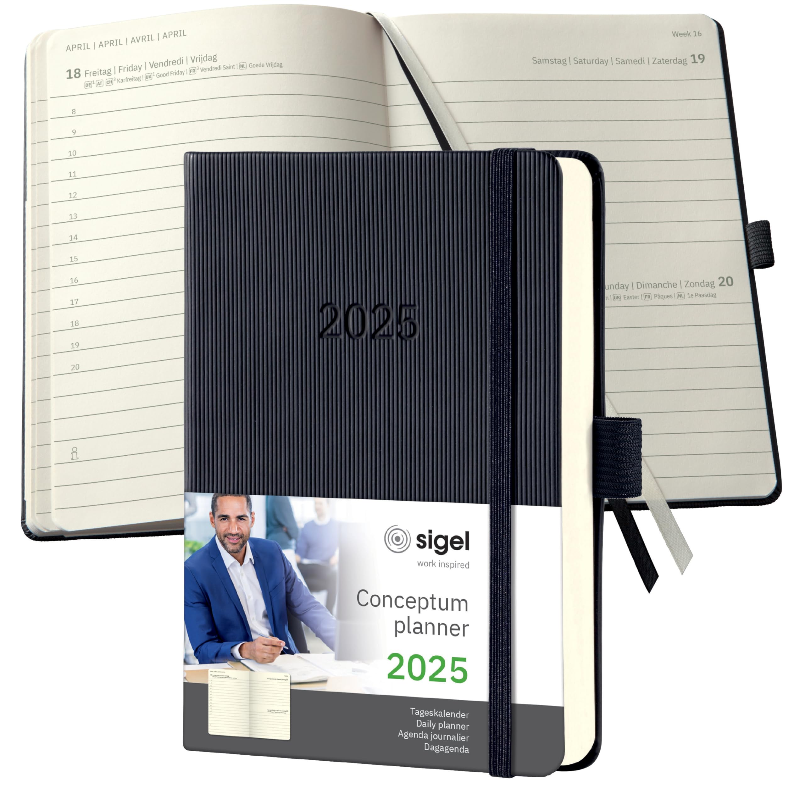 SIGEL C2511 Conceptum Daily Planner 2025, Approx. A6, Black, hardcover, 1 Page = 1 Day, 400 Pages — image 1