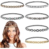 Jutom 6 Pieces Rhinestone Beaded Headbands Elastic Rhinestone Headbands Vintage Crystal Beaded Stretchy Hairbands Jewelry Hair Accessories for Women and Girls