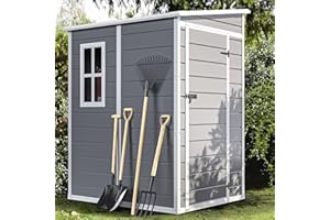 DWVO 5x4 FT Outdoor Storage Shed with Reinforced Floor, All-Weather Resin Storage Shed with Lockable Door & Window, Waterproof Plastic Tool Storage for Garden, Backyard, Patio, Lawn