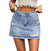 ELLEVEN Ripped Denim Mini Skort for Women,Y2k Raw Hem Jean Skort Skirts with Pockets