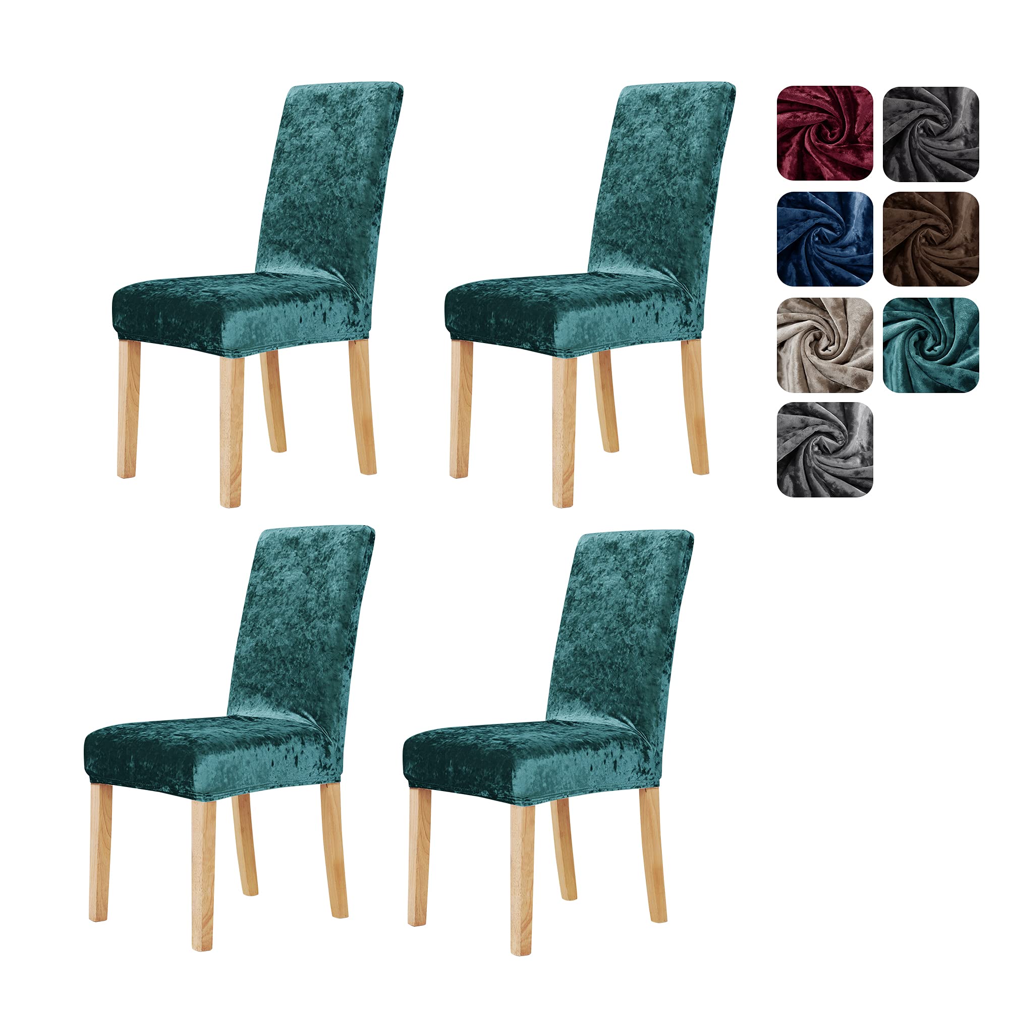 Deconovo Velvet Dining Chair Covers, Decorative Stretch Slipcovers, Elastic Chair Protector for Kitchen, Turquoise, Set of 4 — image 1