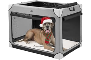 Veehoo Extra Large Dog Crate for Indoor Outdoor, Portable Collapsible Travel Dogs Crate, 48 Inch Soft Foldable Pet Kennel with 4-Door Mesh Windows