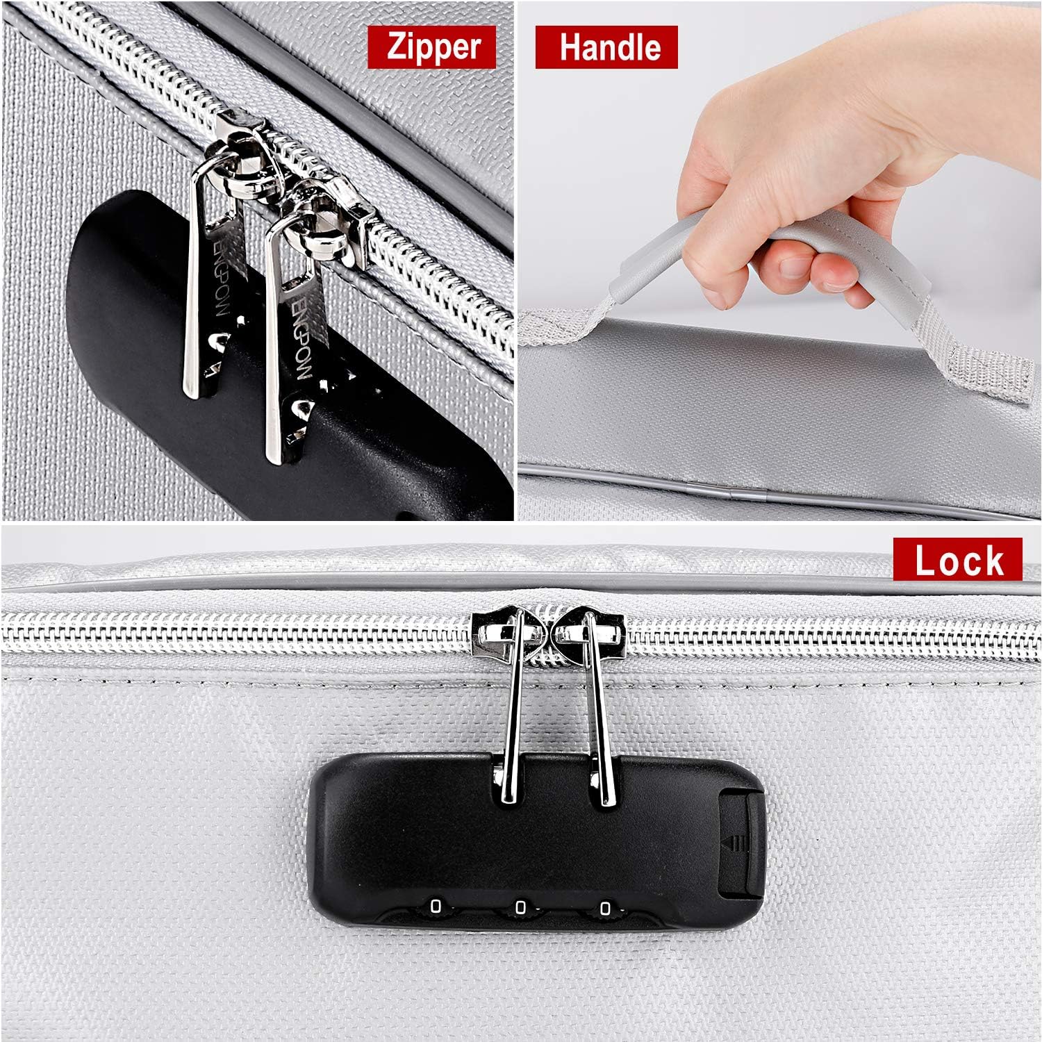 ENGPOW File Storage Bags, Fireproof Document Organizer Bag with Money Bag, Home Office Travel Safe Bag with Lock, Multi-Layer Portable Filing Storage for Important File Passport Certificates : Office Products