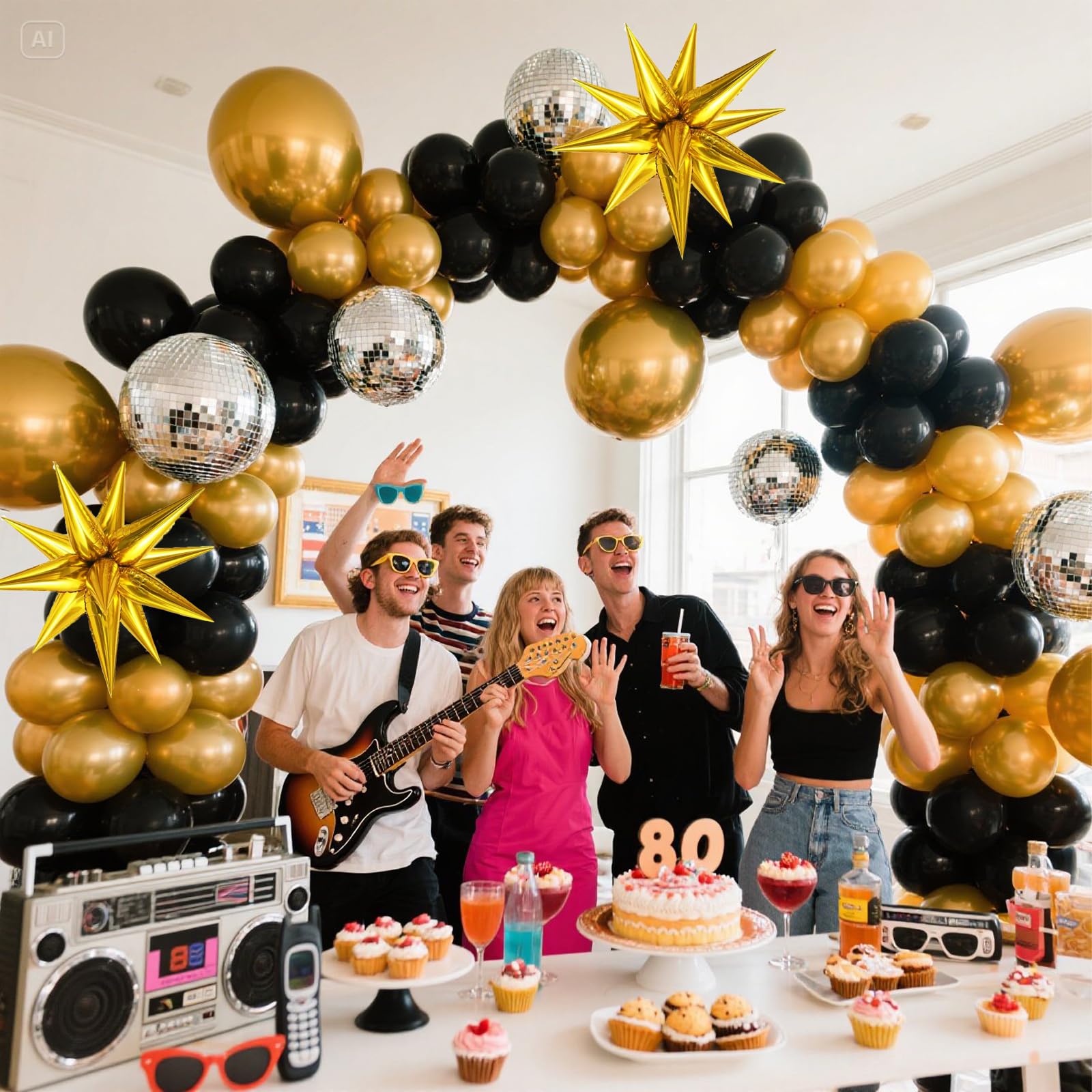Black and Gold Balloon Arch Kit, Black and Gold Party Decorations for Birthday Bachelorette Retirement Office Christmas 2026 New Years Eve Graduation Anniversary Party Decorations