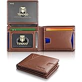TiMOVO Slim Wallet for Men with RFID Blocking, Leather Bifold Wallet with 2 ID Window, Multifunct Quick Slot Design with Gift Box, Dark Brown