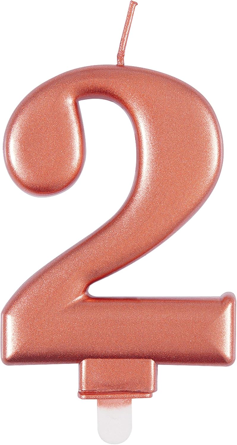 Elegant Metallic Rose Gold Number 2 Birthday Candle - Perfect for Birthday Parties Anniversaries & More - 1 Pc