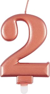 Unique Elegant Metallic Rose Gold Number 2 Birthday Candle 1 Pc