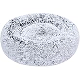 鶹 Basics Donut Pet Bolster Faux Fur Bed, Grey, 23" x 23"