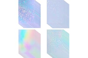 BLEIDRUCK 32 Sheets Holographic Sticker Paper Clear Vinyl Self Adhesive Waterproof Rainbow Transparent Overlay Film A4 Size Holographic Overlay with 4 Styles Mixed