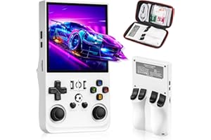 LKOHJF R36MAX Retro Game Console, Handheld Game Console with 4.0-in IPS HD Screen，Video Game Consoles with 64GB Memory, Portable Games Consoles with Storage Bag（White）