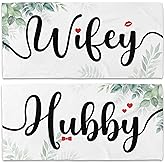 WAITPI Couple Wifey Hubby Beach Towel Set of 2, Honeymoon Wedding Beach Towels Gifts for Bride Groom Valentines Him Her, Botanical Towels Oversized Decor for Bathroom 30x60in