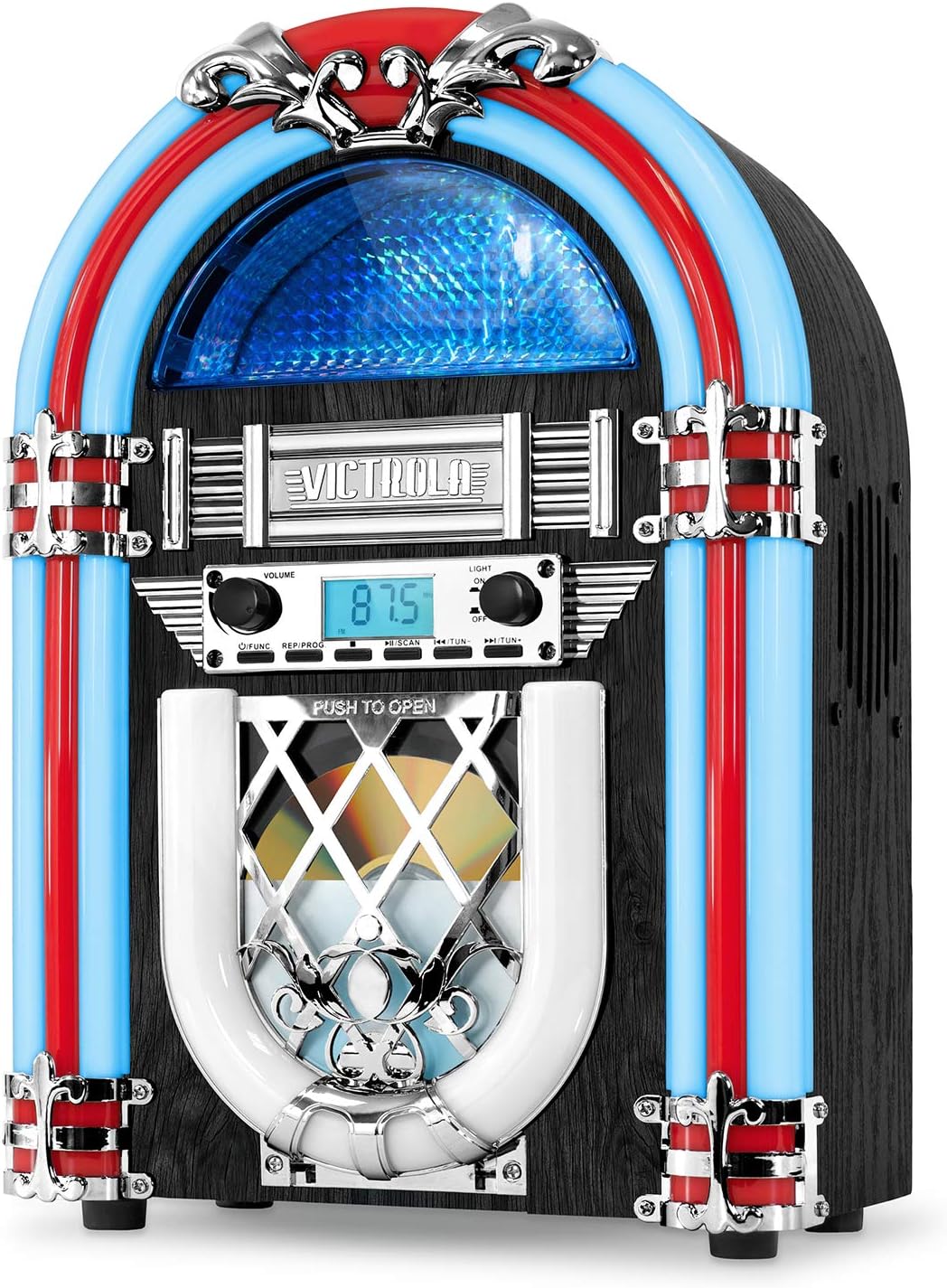 Retro Desktop Jukebox With Modern Bluetooth FrontLoading CD Player FM