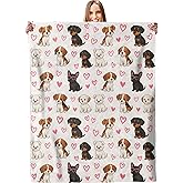 Cute Puppy & Heart Blanket - Plush, Soft, Comfy, Lightweight, Warm, Fuzzy, Cozy Flannel Throw Blanket for Couch, Travel, Bed, Office, Outdoor - 50in×60in