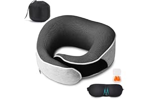 MILADO Neck Pillow for Travel, Airplane Memory Foam Plane Pillow Adjustable 12-18", Lightweight Breathable Flight Pillow with Pouch, Office & Car Use, Durable Washable Fabric Light Grey