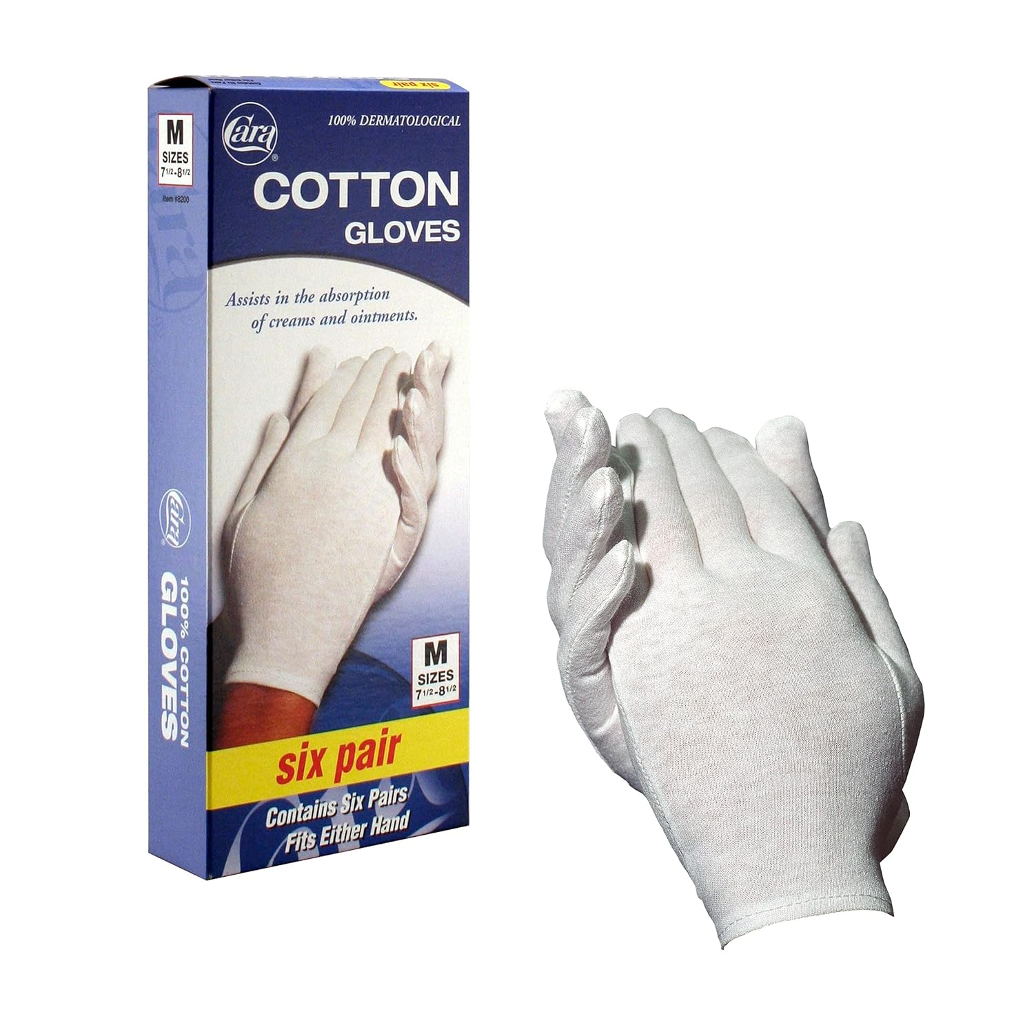 CARA Moisturizing Eczema Cotton Gloves, Medium, 6 Pair: Beauty