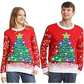 FWV Ugly Christmas Sweater Women Men 2025,Light Up Christmas Sweater for Couples,Funny Reindeer Xmas Tacky Pullover Cute