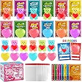 Squishy Valentines for Class, Class Valentines Day Gifts for Kids, Valentines Gifts for Kids Classroom, 24 Pack Squishy Valentine Fidget Toys, Valentines Cards for Kids Classroom