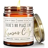 Kansas City Gifts, Kansas City Decor for Home - 'There's No Place Like Kansas City Candle, w/Tobacco Vanilla Bourbon I Kansas City Souvenirs I 9oz Jar, 50Hr Burn, Made in USA