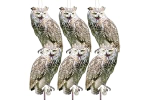 KUNGFU MALL 6PCS Fake Owl to Keep Woodpecker Away from House Plastic Owl to Scare Squirrel Pigeon for Outdoor Garden Balcony Flat Garden Owl with Reflective Tape Hanging Decorations for Porch Patio Yard