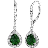 Lesa Michele 2 Cttw Cubic Zirconia Teardrop Dangle Earrings for Women Rhodium Plated 925 Sterling Silver