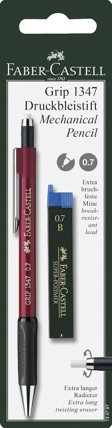 Faber-Castell Grip 1347 Mechanical Pencil B Lead with 12 Spare Leads, 134797, Assorted, 2 Piece Set - Image 3