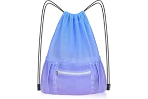 Nidoul Mesh Drawstring Bag with Zipper Pocket, Beach Bag for Swimming Gear Backpack Gym Storage Bag for Adult