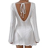 Falechay Womens Swimsuit Cover Up Long Sleeve Crochet Bathing Suit Mesh Backless Cover Ups Summer Beach Vacation Outfits 2026
