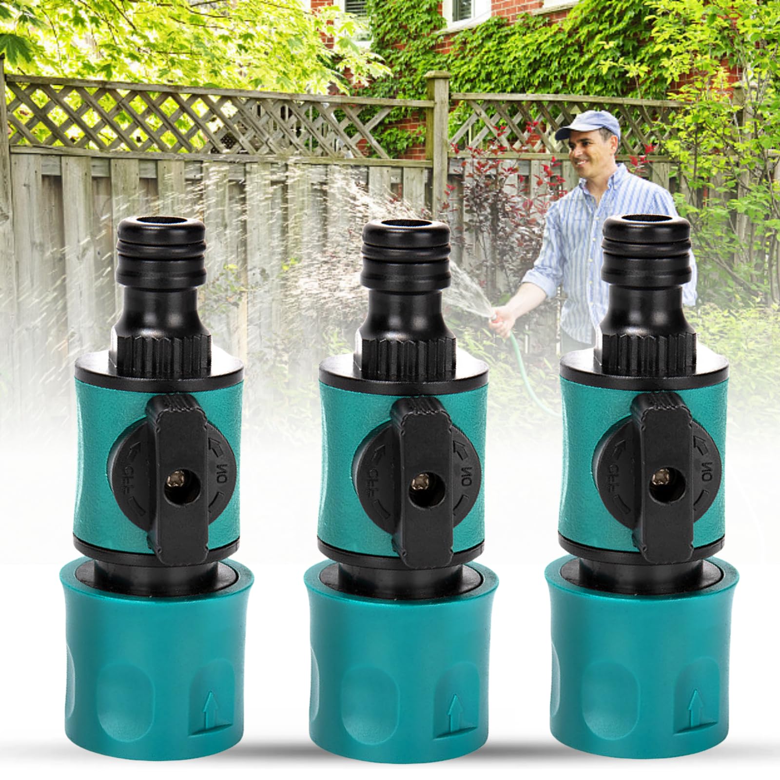 Garden Hose Connector & Shut Off Valve, 3pcs Quick Release in Line Tap Hosepipe Connectors, Waterbutt Hose Connector with Matching Hoses End Quick Connectors