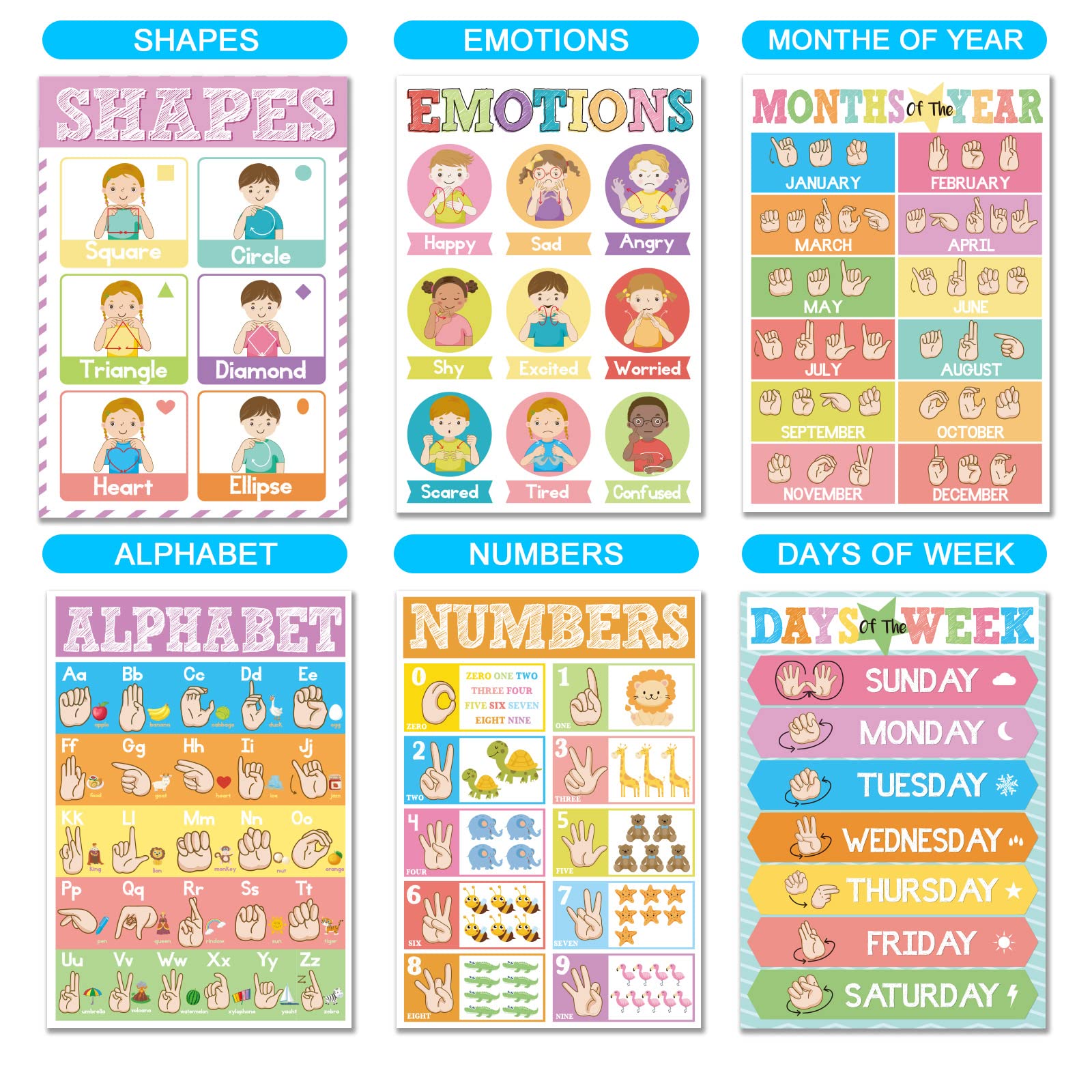 Mua Set of 12 ASL Posters ABC Sign Language Flash Cards American Sign ...