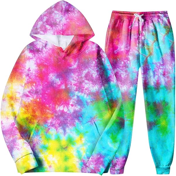 Mens Tie-Dye Sweatsuit 2 Piece Autumn Tracksuit Casual Solid