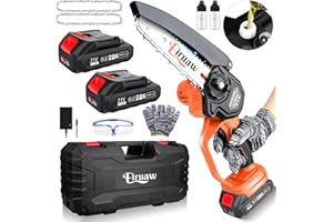 EIRUAW Mini Chainsaw Cordless 6-INCH, Portable Electric Power Pruning Saw, Rechargeable Battery Powered Handheld Chain Saw for Tree Branches, Courtyard, Household and Garden, 2PCS 21V 1500mAh Batteries