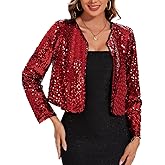 MINTLIMIT Women's Sequin Jacket Long Sleeve Open Front Sparkly Shrugs Glitter Cropped Bolero Cardigans