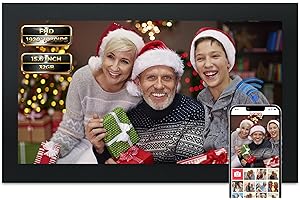 GLUSINE 15.6inch Frameo Digital Picture Frame WiFi HD Touchscreen Digital Photo Frame Built-in 32GB Storage、Auto-Rotate、Wall Mountable、 Digital Frame Easily Share Photos and Videos Via Frameo App (15.6 black)