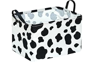 KUNRO Rectangle Toy Bin Waterproof storage organizer for Nursery Hamper Home decor Closet Kids Bedroom Laundry Baby Gift Shelf Baskets(Cow pattern)