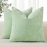 decorUhome Chenille Sage Green Spring Throw Pillow Covers 18x18 Inch Set of 2, Decorative Soft Couch Pillow Covers Solid Dyed Accent Farmhouse Neutral Square Pillow Cases for Sofa
