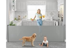 118 inch Extra Wide Baby Gate for Large Opening DynaBliss Retractable Baby Gates for Stairs Doorway Extra Long Dog Gate for Outdoor Adjustable Large Pet Gates for Dogs Indoor Mesh Child Gate (Grey)