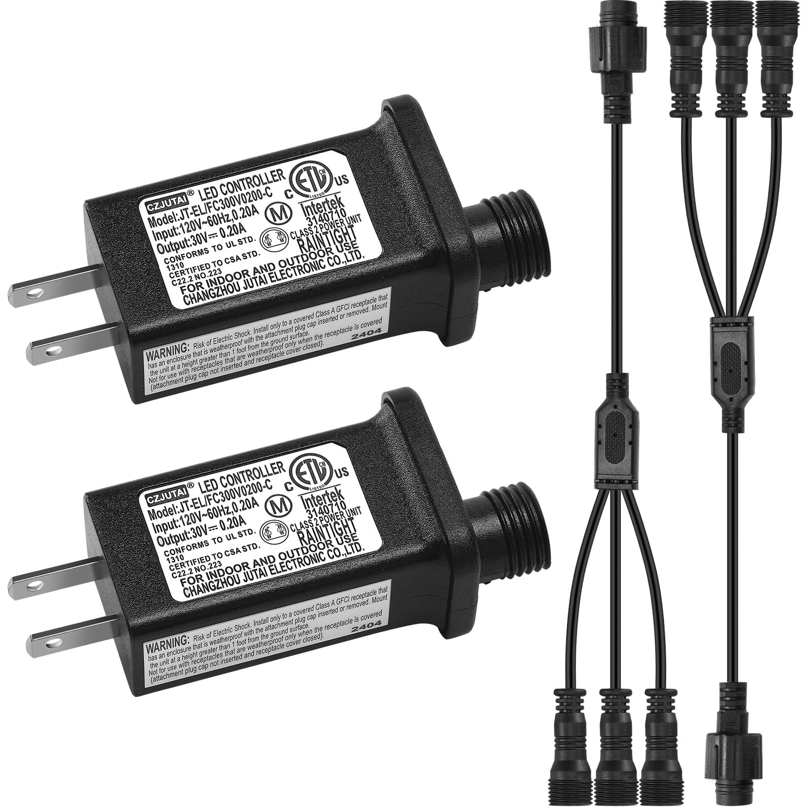 Photo 1 of Tellegloww 4 Pcs Class 2 Power Supply Yard Inflatable Adapter Replacement with Y Shape 1 Male Divided 3 Female Spillter Connector Low Voltage for Christmas Inflatable LED Lights Plug (30v6w)