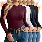 Velvelhall 4 Pack Women's Plus Size Long Sleeve Thermal Shirts Cotton Crew Neck Fleece Lined Tops Slim Fit Winter Undershirt