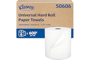 Kleenex Professional Universal Hard Roll Paper Towels, Bulk (50606), Hardwound 1.75" Core, Premium Absorbency Pockets, White (6 Rolls at 600' Each, 3,600'/Case)