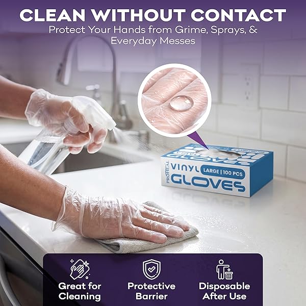 PROHEAL VINYL DISPOSABLE GLOVES LARGE – 1000 COUNT CASE CLEAR FOOD SAFE COOKING AND HOUSEHOLD CLEANING GLOVES – POWDER FREE AND LATEX FREE KITCHEN GLOVE FOR MEAL PREP AND FOOD SERVICE