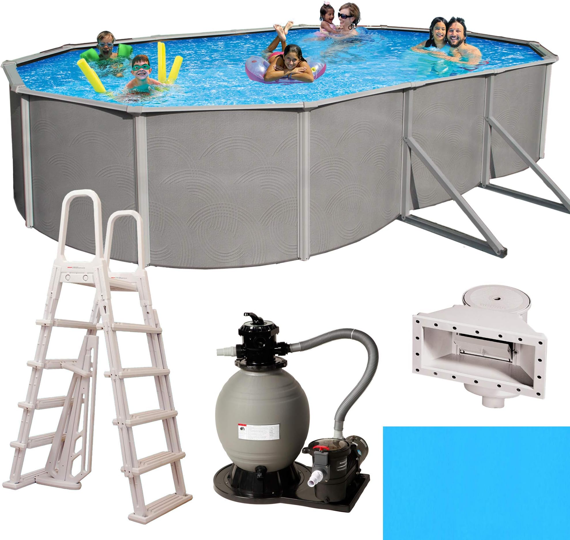 N234 Belize 21-ft x 41-ft Oval 52-in Deep 6-in Top Rail Metal Wall Swimming Pool Package