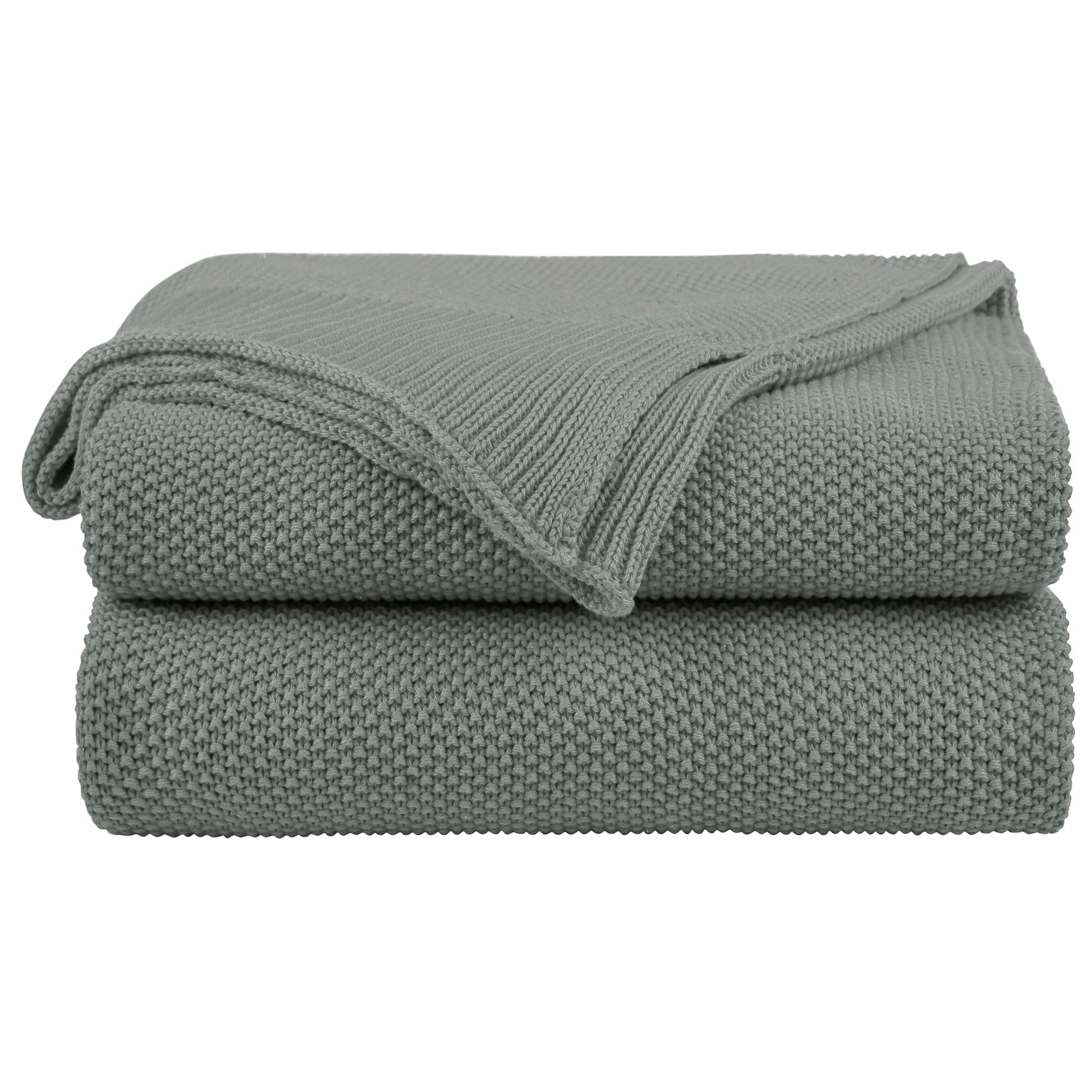 PiccoCasa 100% Cotton Knit Throw Blanket,Solid Lightweight Decorative Throws and Blankets,Soft Knitted Throw Blanket for Sofa Couch, Gray,50" x 60"