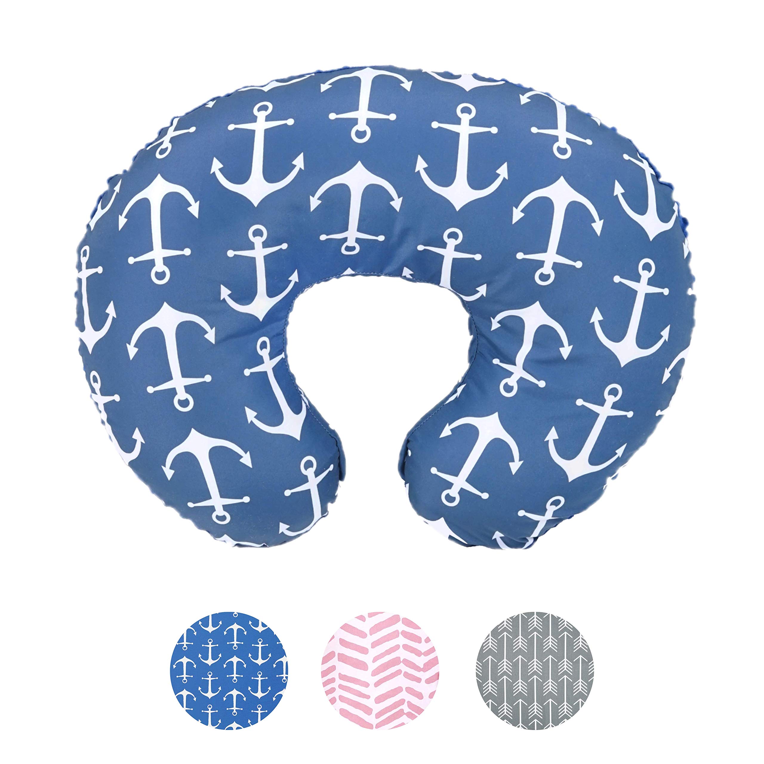 Mila Millie Water Resistant Nursing Pillow Cover | Premium Quality Soft Wipeable Fabric | Navy Blue Anchor Pattern | Minky Slipcover | Best for Breastfeeding Moms | Baby Boy Girl | Hypoallergenic