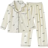Vopmocld Girls Button Down Pajama Sets Soft Polyester Lapel Collar Long Sleeve Long Pants Sleepwear for Teen Cozy Nightwear